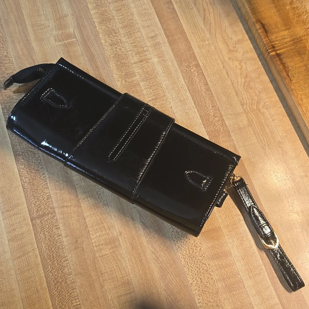 JIMMY CHOO TULITA  Crunch Black Patent  Leather Clutch/Wristlet - Picture 4 of 6